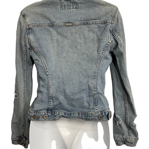 Silver Jeans Women Denim Jacket Size M Blue Ripped Distressed Y2K 2000s - Picture 2 of 8